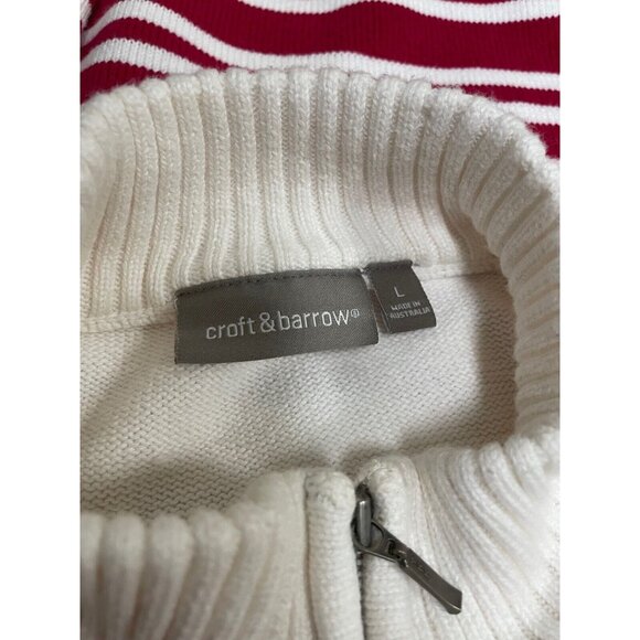 Croft & Barrow Mock Neck Sweater Women's LARGE 1/4 Zip Red and White Striped - Picture 2 of 3